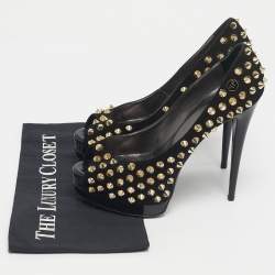 Pre Owned Philipp Plein Black Suede Studded Peep Toe Platform Pumps Size 40