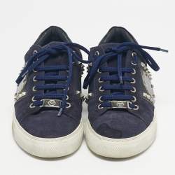 Pre Owned Philipp Plein Navy Blue Leather and Suede Stud Embellished Lace Up Sneakers Size 40
