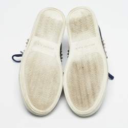Pre Owned Philipp Plein Navy Blue Leather and Suede Stud Embellished Lace Up Sneakers Size 40