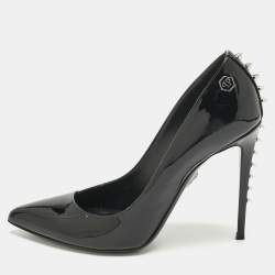 Pre Owned Philipp Plein Black Patent Leather Studded Pointed Toe Pumps Size 39