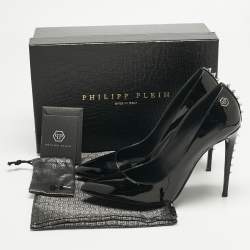 Pre Owned Philipp Plein Black Patent Leather Studded Pointed Toe Pumps Size 39