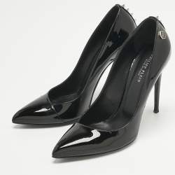 Pre Owned Philipp Plein Black Patent Leather Studded Pointed Toe Pumps Size 39