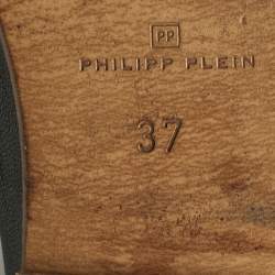 Pre Owned Philipp Plein Black Leather Laser Cut  Skull Mid Calf Boots Size 37