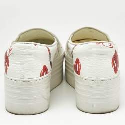 Pre Owned Philipp Plein White Leather Slip On Platform Sneakers Size 37