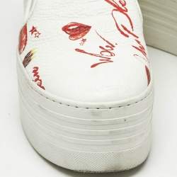 Pre Owned Philipp Plein White Leather Slip On Platform Sneakers Size 37