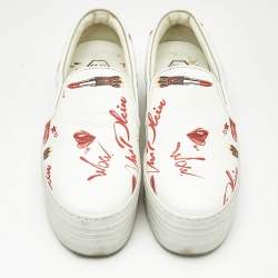 Pre Owned Philipp Plein White Leather Slip On Platform Sneakers Size 37