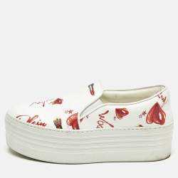 Pre Owned Philipp Plein White Leather Slip On Platform Sneakers Size 37