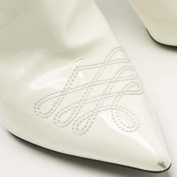 Pre Owned Philipp Plein White Patent Leather Crystal Embellished Cow Boots Size 38.5
