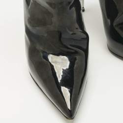 Pre Owned Philipp Plein Black Patent Leather Skull Ankle Length Boots Size 39