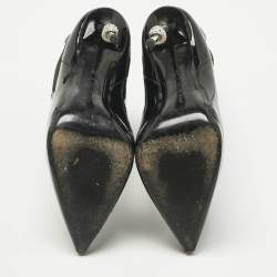 Pre Owned Philipp Plein Black Patent Leather Skull Ankle Length Boots Size 39