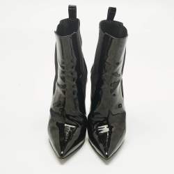 Pre Owned Philipp Plein Black Patent Leather Skull Ankle Length Boots Size 39