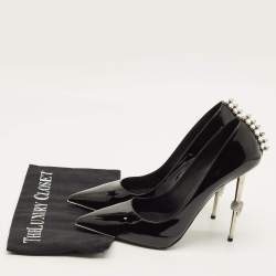 مملوكة مسبقًا Philipp Plein Skull Heel Size 39 Black Patent Leather Studded Pointed Toe Pumps