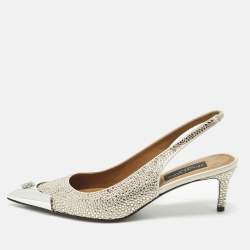 Pre Owned Philipp Plein Size 39 Gold Satin Crystal Embellished Cap Toe Slingback  Pumps