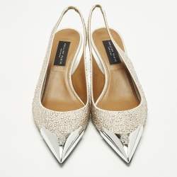 Pre Owned Philipp Plein Size 39 Gold Satin Crystal Embellished Cap Toe Slingback  Pumps