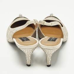 Pre Owned Philipp Plein Size 39 Gold Satin Crystal Embellished Cap Toe Slingback  Pumps