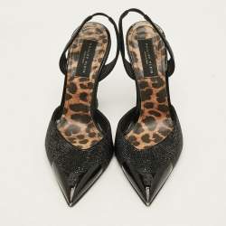 Pre Owned Philipp Plein Decollete Size 39 Black Crystals Suede Wedged Slingback Pumps