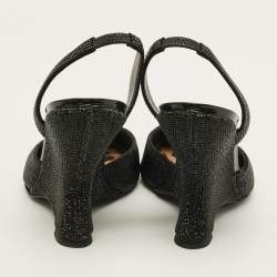 Pre Owned Philipp Plein Decollete Size 39 Black Crystals Suede Wedged Slingback Pumps