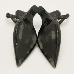 Pre Owned Philipp Plein Decollete Size 39 Black Crystals Suede Wedged Slingback Pumps