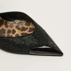 Pre Owned Philipp Plein Decollete Size 39 Black Crystals Suede Wedged Slingback Pumps