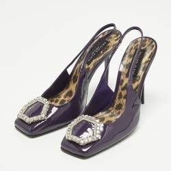 Pre Owned Philipp Plein Decollete Size 38 Purple Patent Leather Slingback Pumps