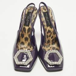 Pre Owned Philipp Plein Decollete Size 38 Purple Patent Leather Slingback Pumps