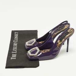 Pre Owned Philipp Plein Decollete Size 38 Purple Patent Leather Slingback Pumps