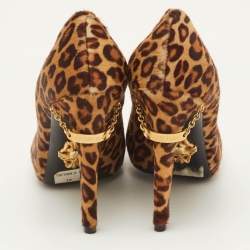 Pre Owned Philipp Plein Size 37 Brown Leopard Print Calf Hair Skull Metal Cap Toe Platform Pumps
