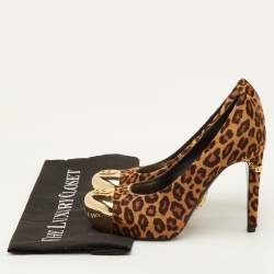 Pre Owned Philipp Plein Size 37 Brown Leopard Print Calf Hair Skull Metal Cap Toe Platform Pumps