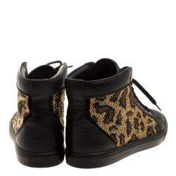 Pre Owned Philipp Plein Black Leather Crystal Studded High Top Sneakers Size 38