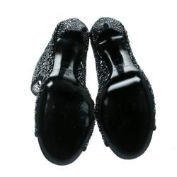 Pre Owned Philipp Plein Black Crystal Embellished Leather Cut Out Open Toe Booties Size 41