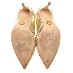 Pre Owned Philipp Plein Metallic Gold Python Studded Pointed Toe Pumps Size 40