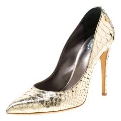 Pre Owned Philipp Plein Metallic Gold Python Studded Pointed Toe Pumps Size 40