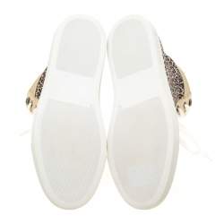 Pre Owned Philipp Plein Leopard Print Suede And Python Leather Jungle Glitter High Top Sneakers Size 38.5