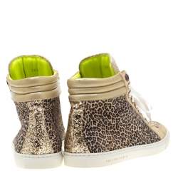 Pre Owned Philipp Plein Leopard Print Suede And Python Leather Jungle Glitter High Top Sneakers Size 38.5