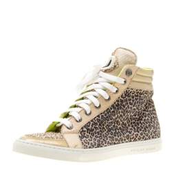 Philipp Leopard Print Suede And Python Leather Jungle Glitter High Sneakers 38.5 Philipp | TLC