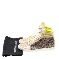 Pre Owned Philipp Plein Leopard Print Suede And Python Leather Jungle Glitter High Top Sneakers Size 38.5