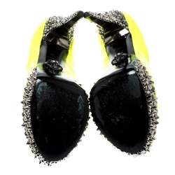 Pre Owned Philipp Plein Neon Green Patent Leather Peep Toe Spike Platform Pumps Size 38