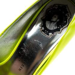 Pre Owned Philipp Plein Neon Green Patent Leather Peep Toe Spike Platform Pumps Size 38