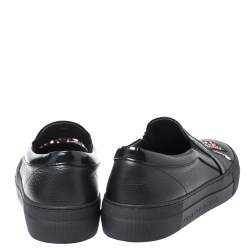 Pre Owned Phillip Plein Black Leather Busybody Slip On Sneakers 38