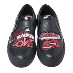 Pre Owned Phillip Plein Black Leather Busybody Slip On Sneakers 38