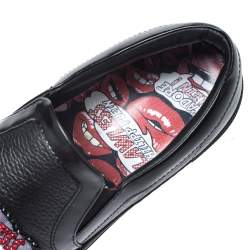 Pre Owned Phillip Plein Black Leather Busybody Slip On Sneakers 38