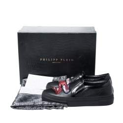 Pre Owned Phillip Plein Black Leather Busybody Slip On Sneakers 38