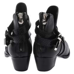 Pre Owned Philipp Plein Black Leather Skull Detail Ankle Boots Size 37