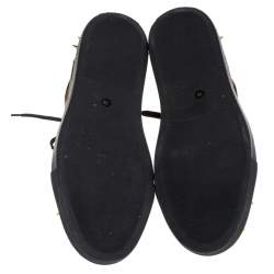 Pre Owned Philipp Plein Black/Brown Leopard Print Calf Hair And Patent Leather Spike Embellished Low Top Sneakers Size 38