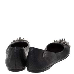 Philipp Plein Black Python Spike Ballet Flats Size 38.5