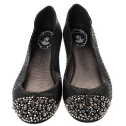 Philipp Plein Black Python Spike Ballet Flats Size 38.5