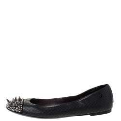 Philipp Plein Black Python Spike Ballet Flats Size 38.5