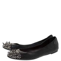 Philipp Plein Black Python Spike Ballet Flats Size 38.5