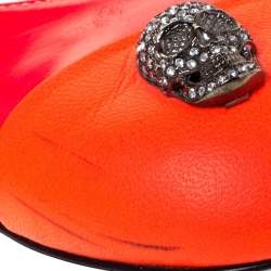 Pre Owned Philipp Plein Neon Pink Patent Leather Embellished Skull Cap Toe Ballet Flats Size 37.5