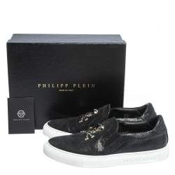 Pre Owned Philipp Plein Black Leather Slip On Sneakers Size 40